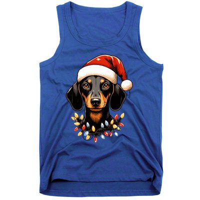 Merry Christmas Dachshund Santa Hat Lights Xmas Great Gift Tank Top