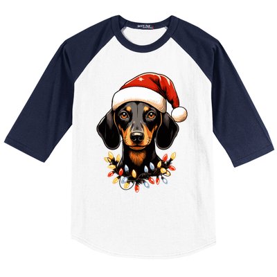 Merry Christmas Dachshund Santa Hat Lights Xmas Great Gift Baseball Sleeve Shirt