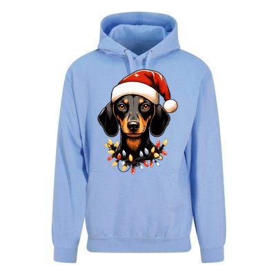 Merry Christmas Dachshund Santa Hat Lights Xmas Great Gift Unisex Surf Hoodie