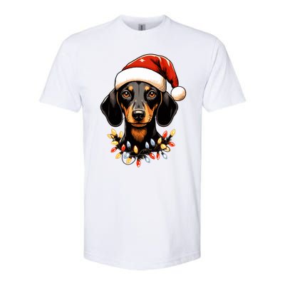 Merry Christmas Dachshund Santa Hat Lights Xmas Great Gift Softstyle CVC T-Shirt