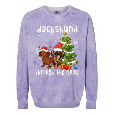 Merry Christmas Dachshund Dog Through The Snow Gift Colorblast Crewneck Sweatshirt