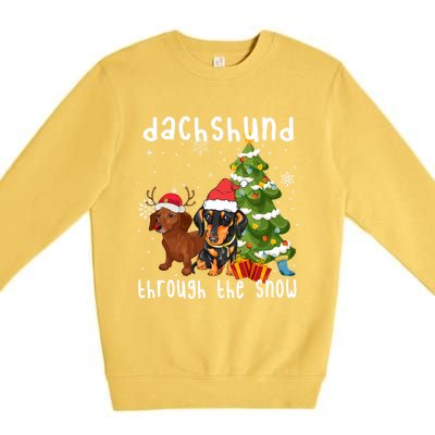 Merry Christmas Dachshund Dog Through The Snow Gift Premium Crewneck Sweatshirt