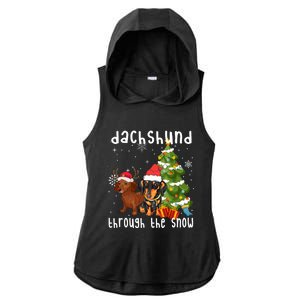 Merry Christmas Dachshund Dog Through The Snow Gift Ladies PosiCharge Tri-Blend Wicking Draft Hoodie Tank