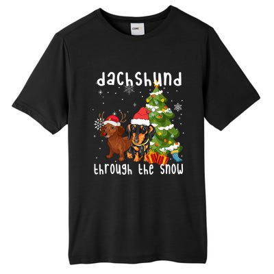 Merry Christmas Dachshund Dog Through The Snow Gift Tall Fusion ChromaSoft Performance T-Shirt