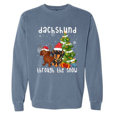 Merry Christmas Dachshund Dog Through The Snow Gift Garment-Dyed Sweatshirt