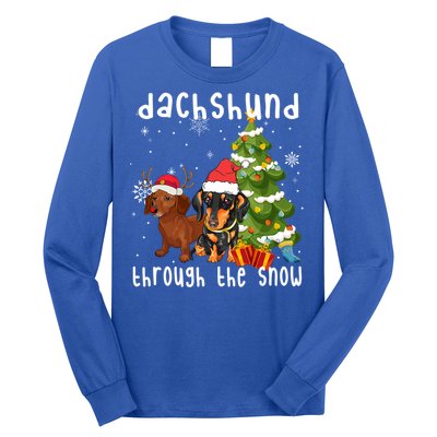 Merry Christmas Dachshund Dog Through The Snow Gift Long Sleeve Shirt