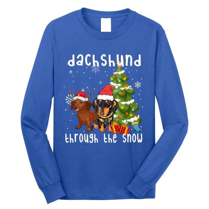 Merry Christmas Dachshund Dog Through The Snow Gift Long Sleeve Shirt