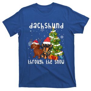 Merry Christmas Dachshund Dog Through The Snow Gift T-Shirt