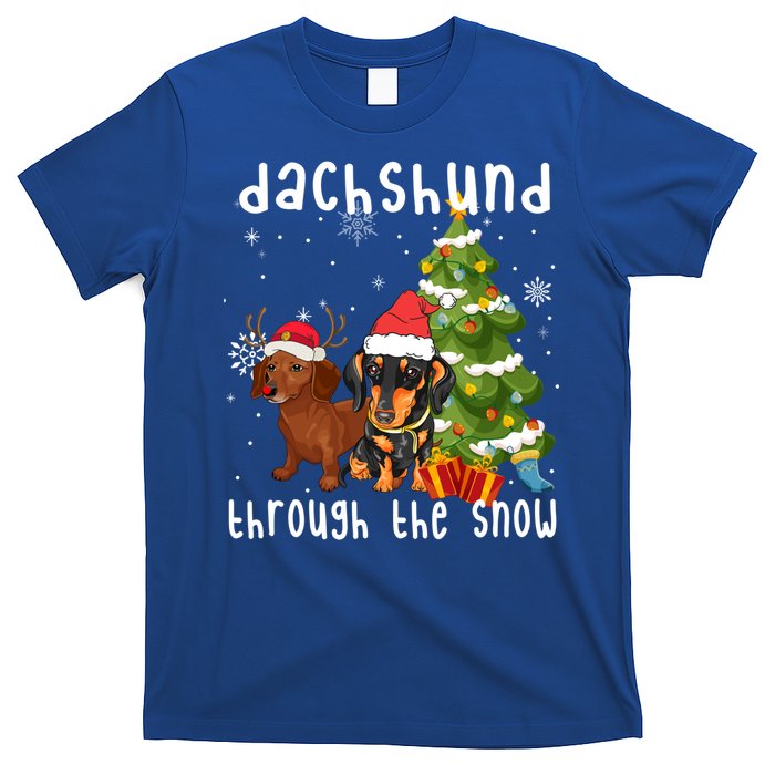 Merry Christmas Dachshund Dog Through The Snow Gift T-Shirt