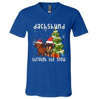 Merry Christmas Dachshund Dog Through The Snow Gift V-Neck T-Shirt