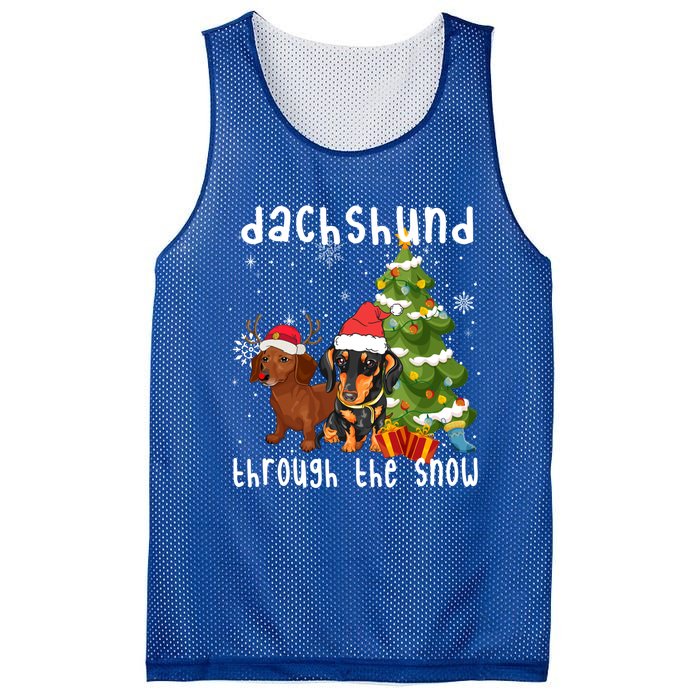 Merry Christmas Dachshund Dog Through The Snow Gift Mesh Reversible Basketball Jersey Tank