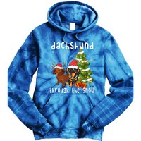 Merry Christmas Dachshund Dog Through The Snow Gift Tie Dye Hoodie