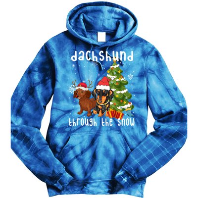 Merry Christmas Dachshund Dog Through The Snow Gift Tie Dye Hoodie