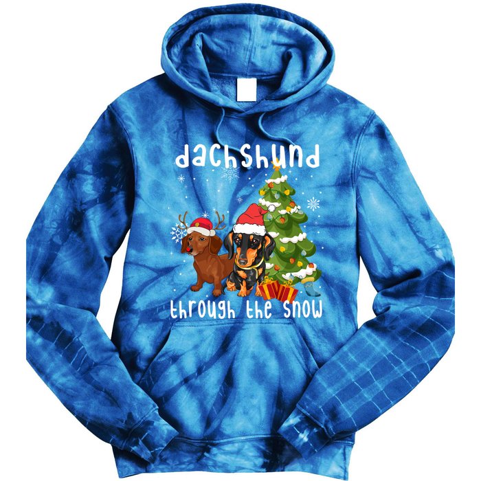 Merry Christmas Dachshund Dog Through The Snow Gift Tie Dye Hoodie