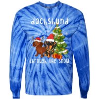 Merry Christmas Dachshund Dog Through The Snow Gift Tie-Dye Long Sleeve Shirt