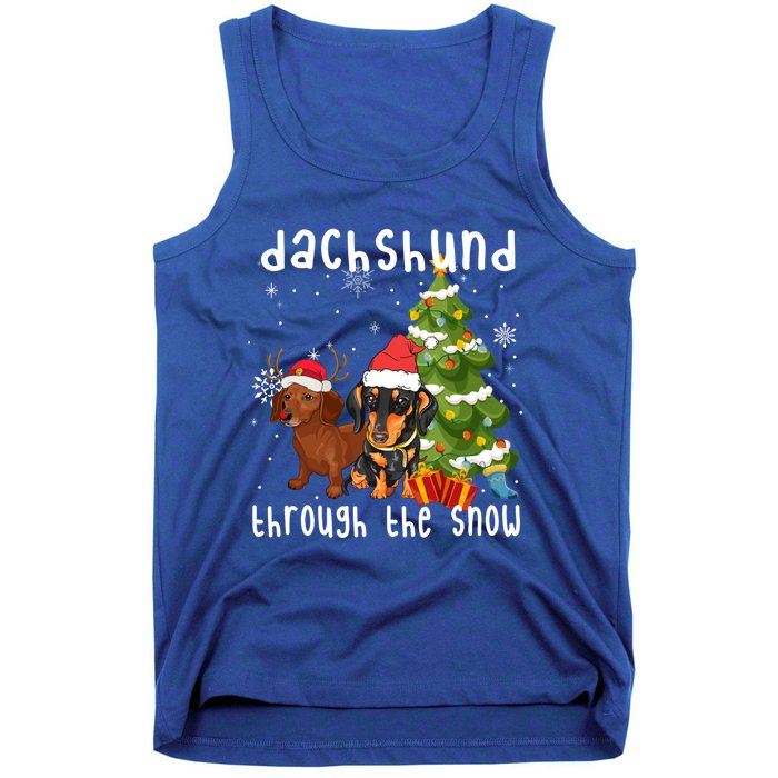 Merry Christmas Dachshund Dog Through The Snow Gift Tank Top