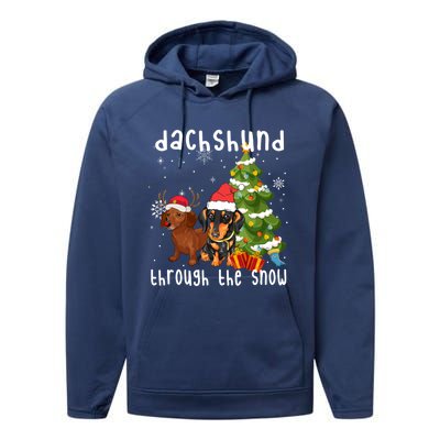 Merry Christmas Dachshund Dog Through The Snow Gift Performance Fleece Hoodie