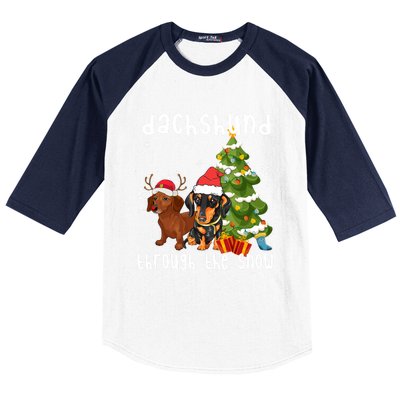 Merry Christmas Dachshund Dog Through The Snow Gift Baseball Sleeve Shirt