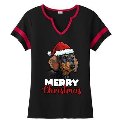 Merry Christmas Dachshund Dog Lover Gift Cool Gift Ladies Halftime Notch Neck Tee