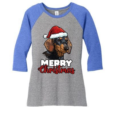 Merry Christmas Dachshund Dog Lover Gift Cool Gift Women's Tri-Blend 3/4-Sleeve Raglan Shirt