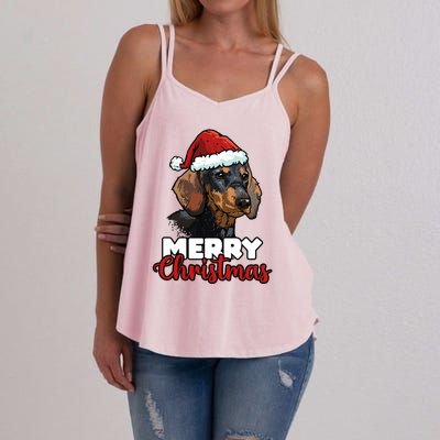 Merry Christmas Dachshund Dog Lover Gift Cool Gift Women's Strappy Tank