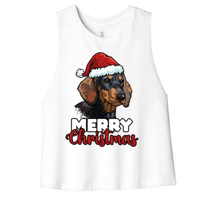 Merry Christmas Dachshund Dog Lover Gift Cool Gift Women's Racerback Cropped Tank