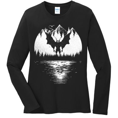 Mothman Cryptozoology Design Cryptid Ladies Long Sleeve Shirt
