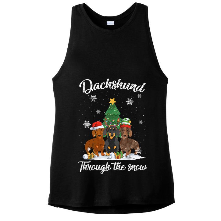 Merry Christmas Dachshund Dog Through The Snow Gift Ladies PosiCharge Tri-Blend Wicking Tank