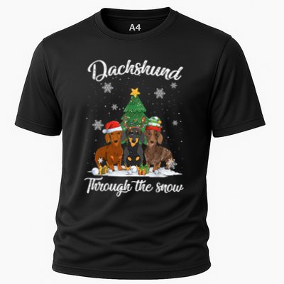 Merry Christmas Dachshund Dog Through The Snow Gift Performance Shirt