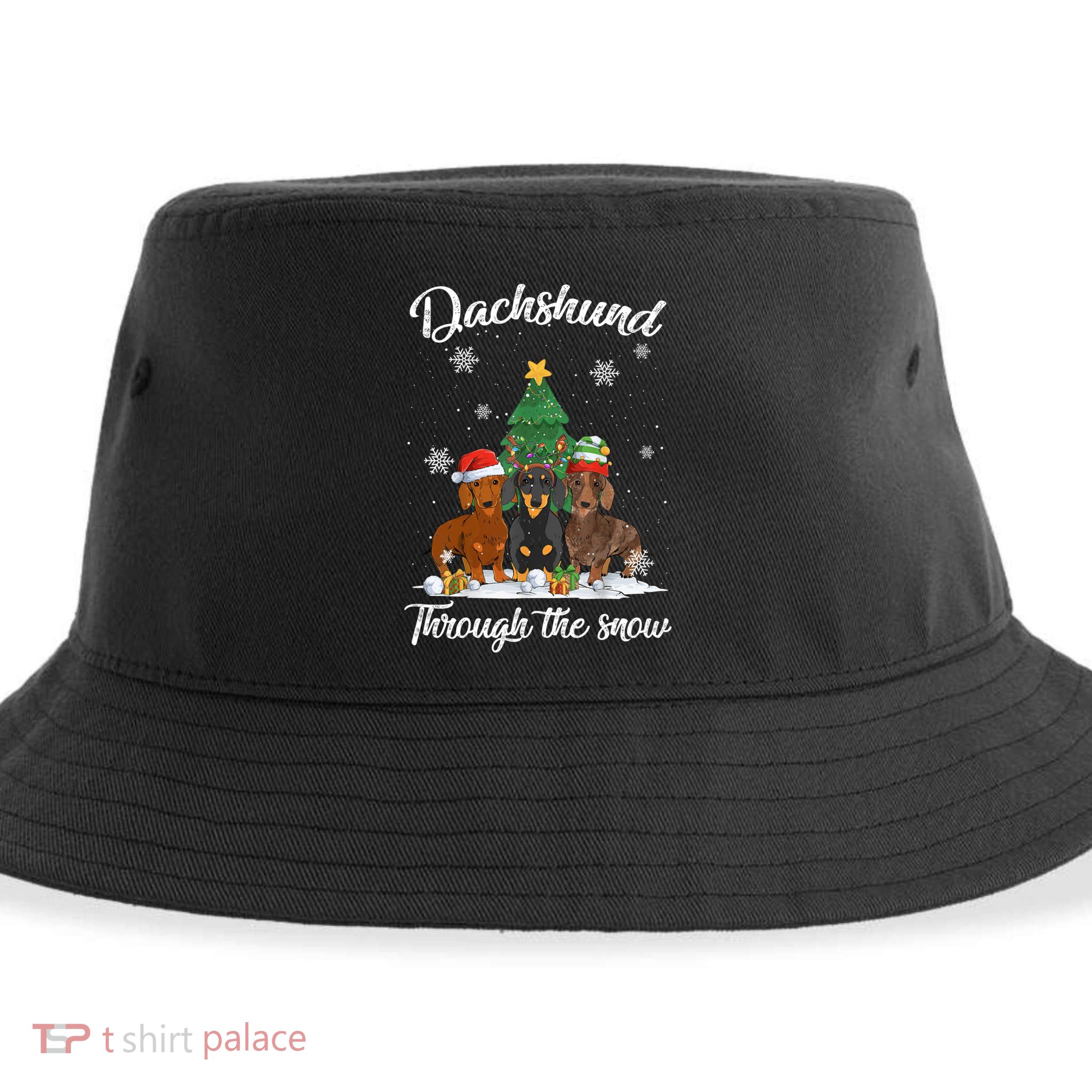 Merry Christmas Dachshund Dog Through The Snow Gift Sustainable Bucket Hat