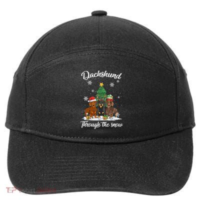 Merry Christmas Dachshund Dog Through The Snow Gift 7-Panel Snapback Hat