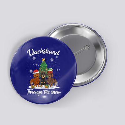 Merry Christmas Dachshund Dog Through The Snow Gift Button