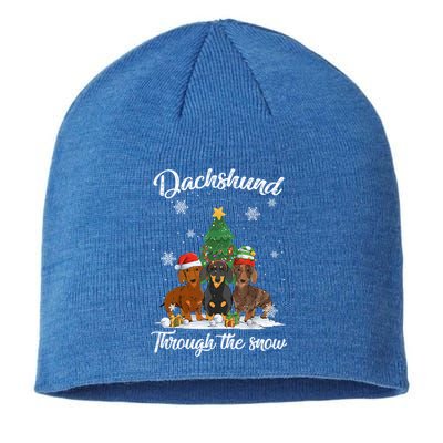 Merry Christmas Dachshund Dog Through The Snow Gift Sustainable Beanie