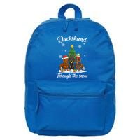 Merry Christmas Dachshund Dog Through The Snow Gift 16 in Basic Backpack