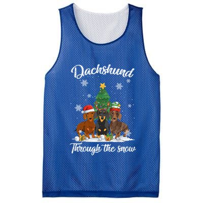 Merry Christmas Dachshund Dog Through The Snow Gift Mesh Reversible Basketball Jersey Tank