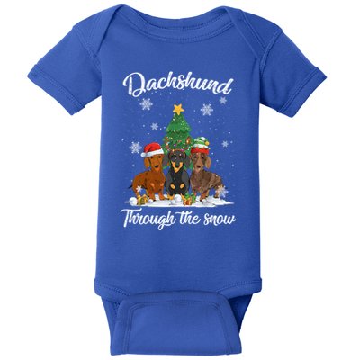 Merry Christmas Dachshund Dog Through The Snow Gift Baby Bodysuit