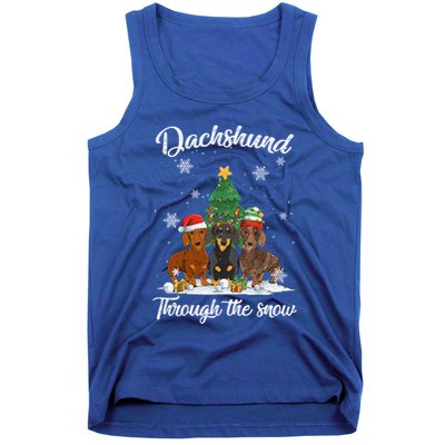 Merry Christmas Dachshund Dog Through The Snow Gift Tank Top