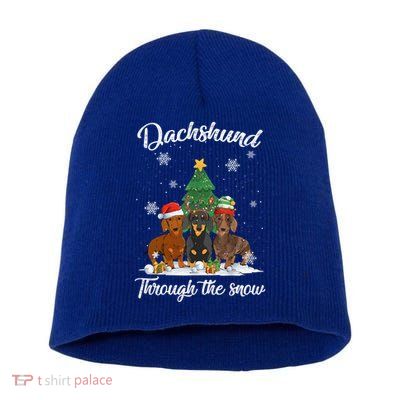 Merry Christmas Dachshund Dog Through The Snow Gift Short Acrylic Beanie