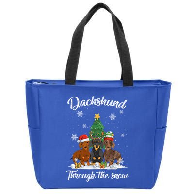Merry Christmas Dachshund Dog Through The Snow Gift Zip Tote Bag
