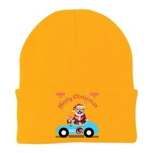 Merry Christmas Dog Duo On A Holiday Ride For Dog Lover Knit Cap Winter Beanie