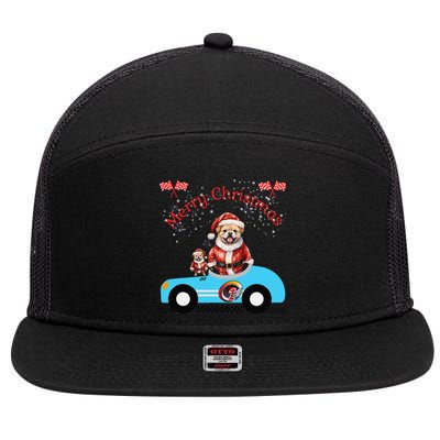 Merry Christmas Dog Duo On A Holiday Ride For Dog Lover 7 Panel Mesh Trucker Snapback Hat