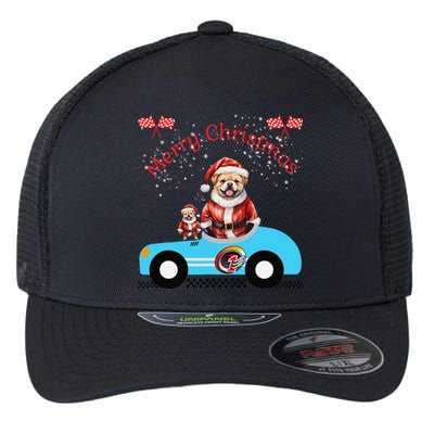 Merry Christmas Dog Duo On A Holiday Ride For Dog Lover Flexfit Unipanel Trucker Cap