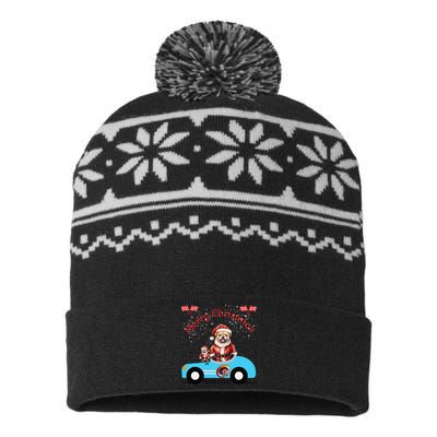 Merry Christmas Dog Duo On A Holiday Ride For Dog Lover USA-Made Snowflake Beanie