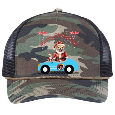 Merry Christmas Dog Duo On A Holiday Ride For Dog Lover Retro Rope Trucker Hat Cap