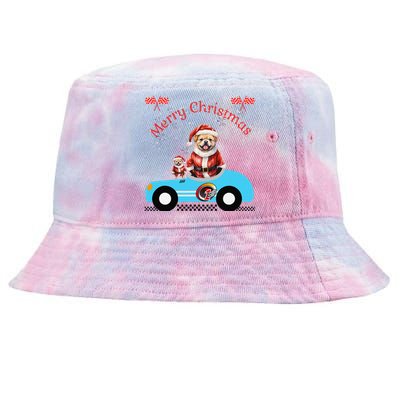 Merry Christmas Dog Duo On A Holiday Ride For Dog Lover Tie-Dyed Bucket Hat