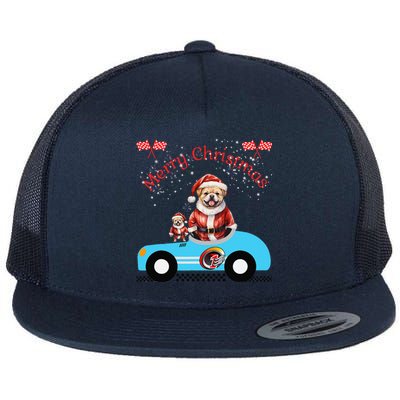 Merry Christmas Dog Duo On A Holiday Ride For Dog Lover Flat Bill Trucker Hat