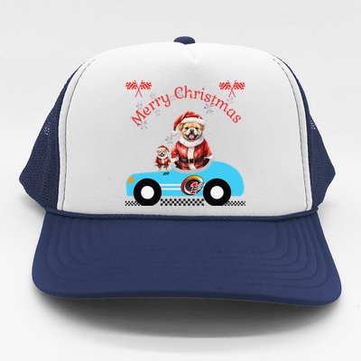 Merry Christmas Dog Duo On A Holiday Ride For Dog Lover Trucker Hat