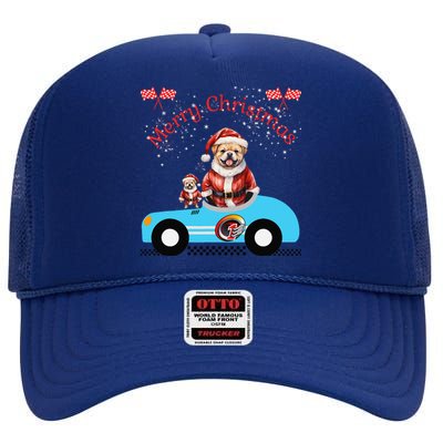 Merry Christmas Dog Duo On A Holiday Ride For Dog Lover High Crown Mesh Back Trucker Hat