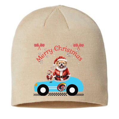 Merry Christmas Dog Duo On A Holiday Ride For Dog Lover Sustainable Beanie