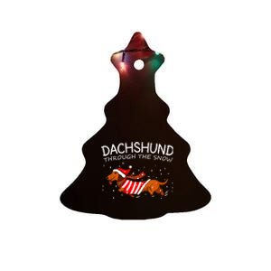 Merry Christmas Dachshund Dog Through The Snow Ceramic Tree Ornament